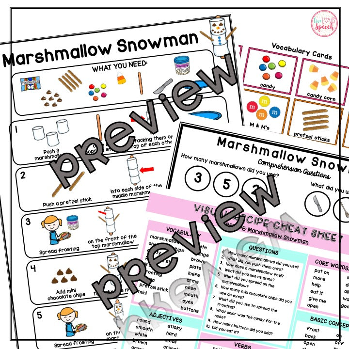 Marshmallow Snowman Visual Recipe | FREEBIE | Cooking with Kids | Speech Therapy
