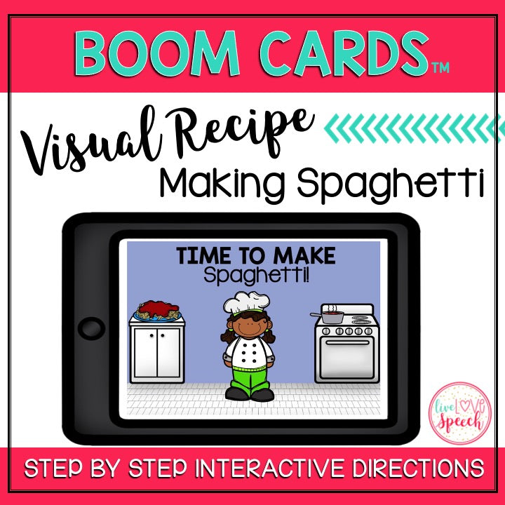 Visual Recipe BOOM Cards™ | MAKING SPAGHETTI | Speech Therapy