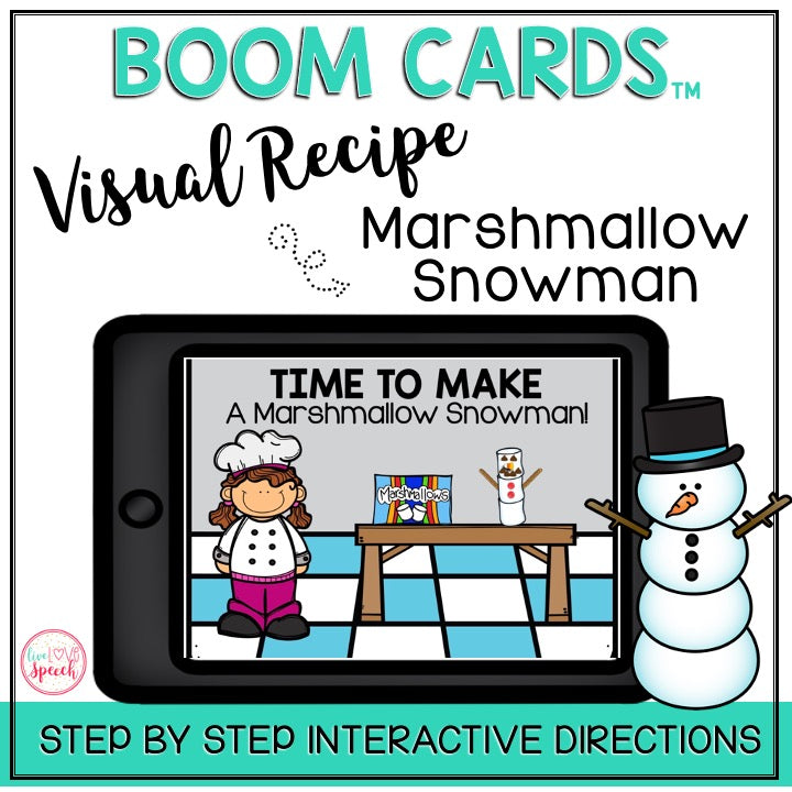 Visual Recipe BOOM Cards™ | MARSHMALLOW SNOWMAN | Speech Therapy
