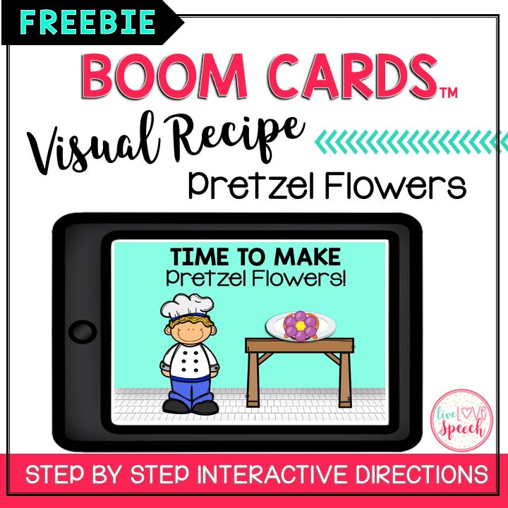 {FREEBIE} Visual Recipe BOOM Cards™ | Pretzel Flowers | Speech Therapy