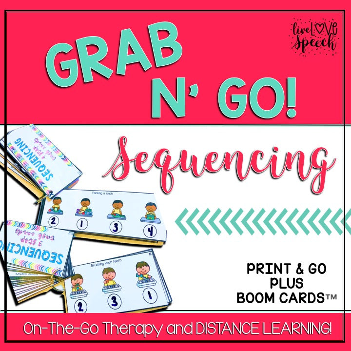 Grab N' Go Sequencing | Task Cards, Interactive Pieces, & BOOM Cards™ | Speech Therapy