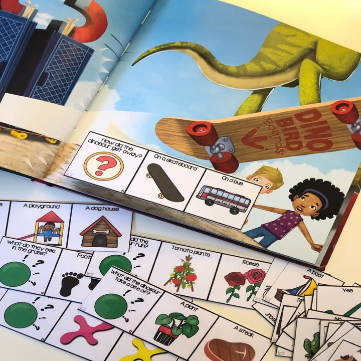Adapted Book Piece Set | How to Catch a Dinosaur | BOOM Cards™ & Print | Speech Therapy