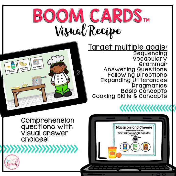 Visual Recipe BOOM Cards™ | MACARONI & CHEESE | Speech Therapy