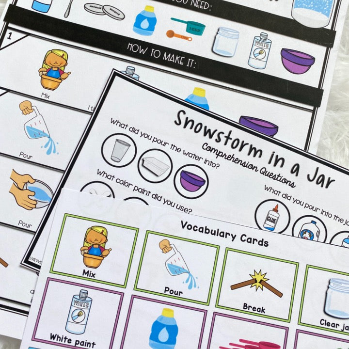 Simple Science VISUAL Experiment: Snowstorm in a Jar | FREEBIE | Speech Therapy