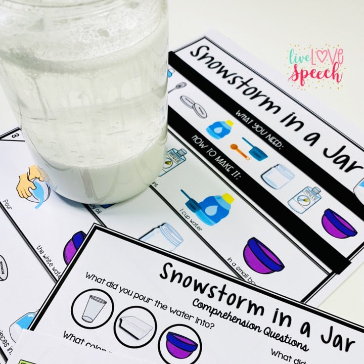 Simple Science VISUAL Experiment: Snowstorm in a Jar | FREEBIE | Speech Therapy
